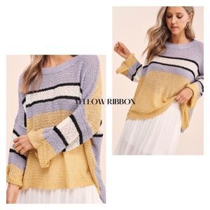 NEW Oversized Colorblock Cuffed Sleeve Pullover Sweater